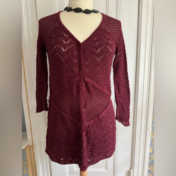 Pima cotton lacy long button down top - Picture 1 of 7